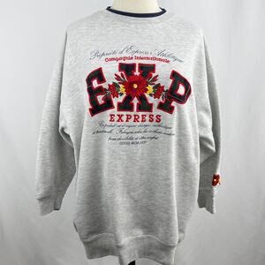 Vintage Express Athletique Floral Embroidered Sweatshirt Gray Crewneck XS